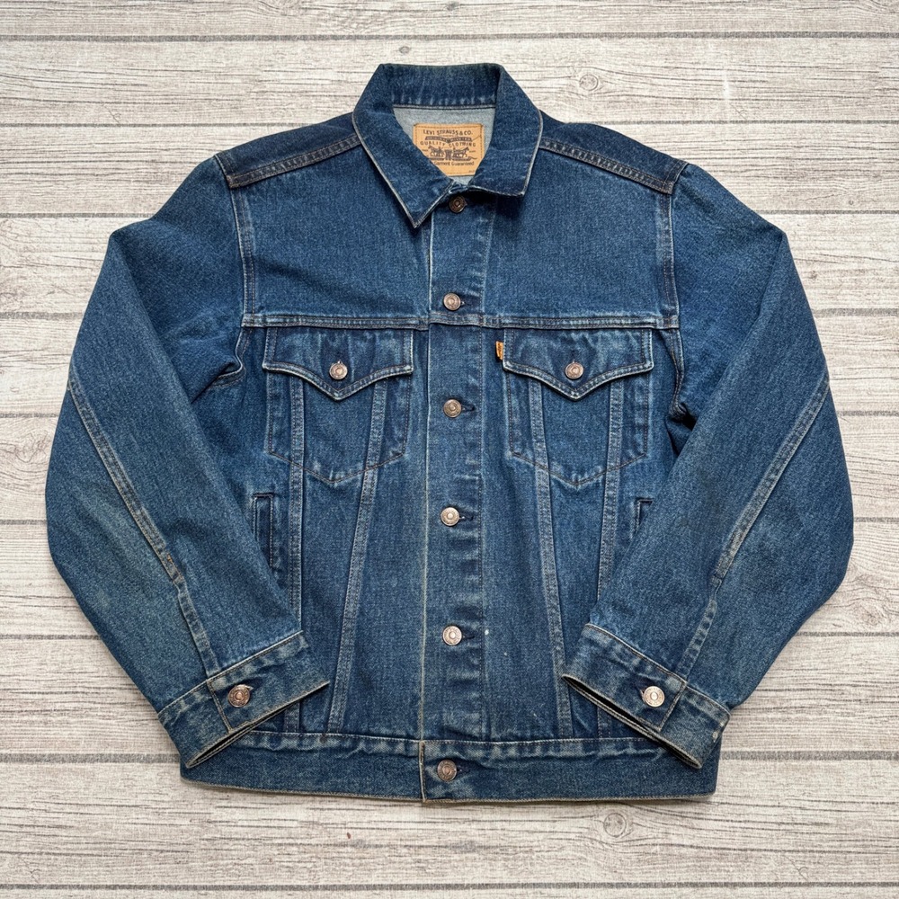 Levis Orange Tab Trucker Jacket Mens M Vintage Y2K 2001 Dark Wash Denim 75515